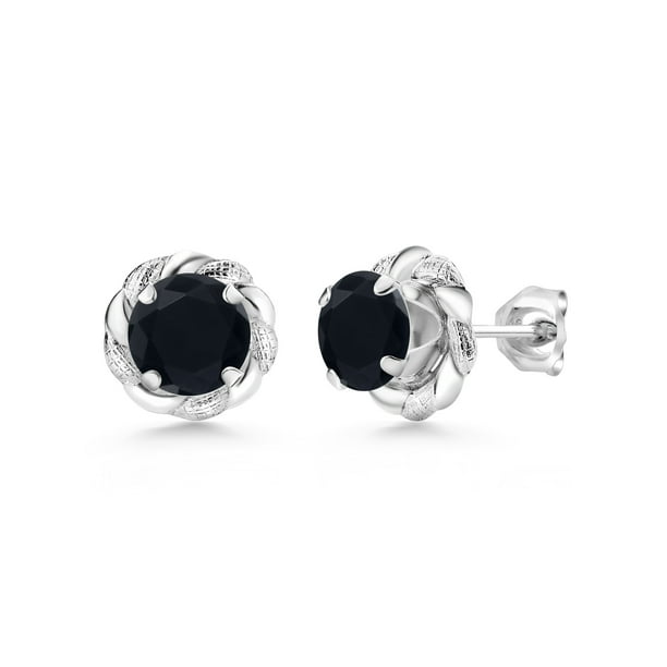 Genuine Black Onyx Round Sterling Silver Earrings Choose your Size